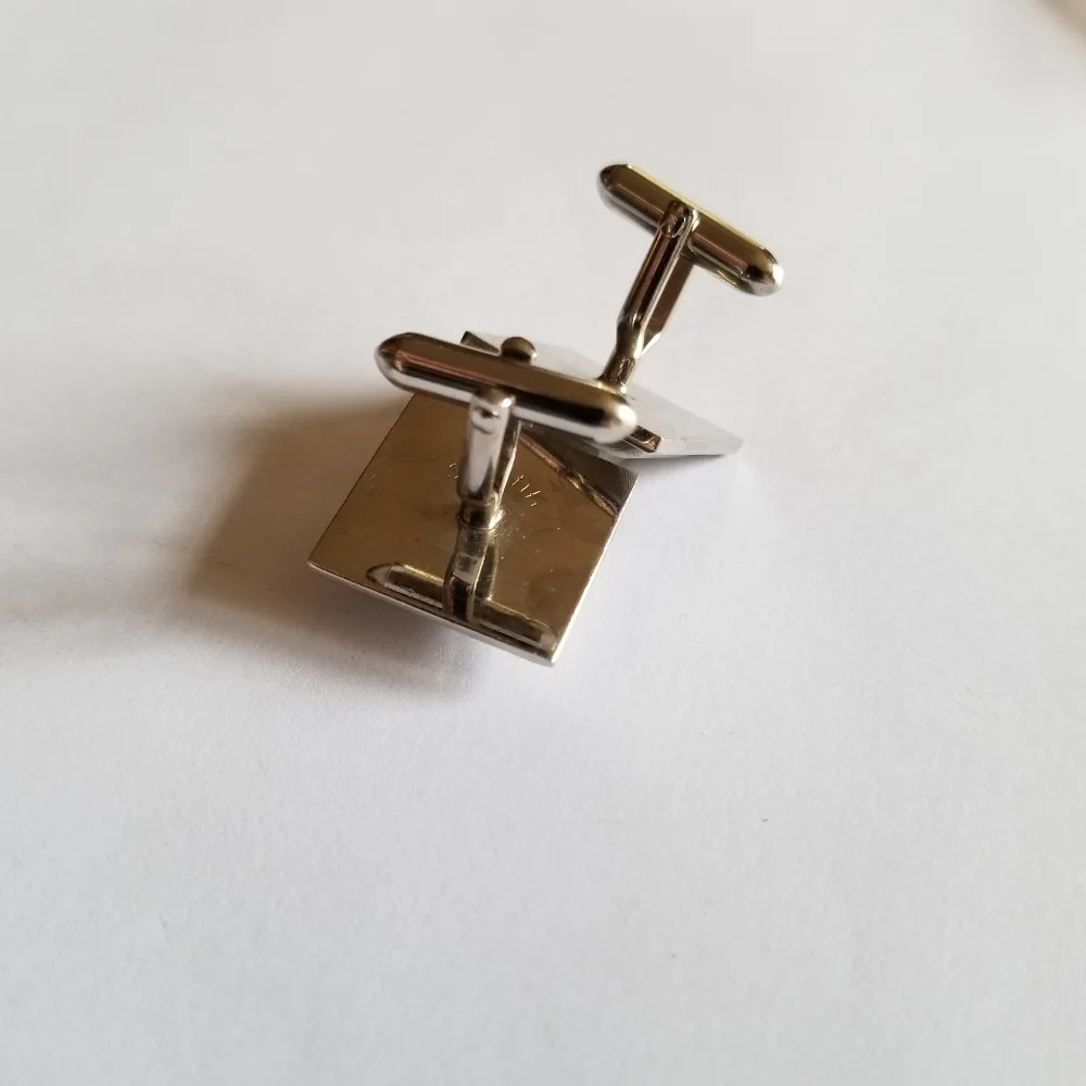 Vintage Swank cuff links silver tone square green stone cufflinks textured men